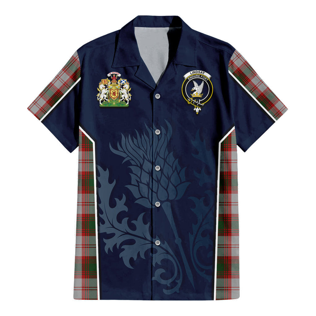 Tartan Vibes Clothing Lindsay Dress Red Tartan Short Sleeve Button Up Shirt with Family Crest and Scottish Thistle Vibes Sport Style