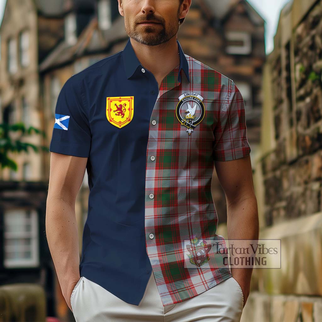 Tartan Vibes Clothing Lindsay Dress Red Tartan Short Sleeve Button Shirt with Scottish Lion Royal Arm Half Style