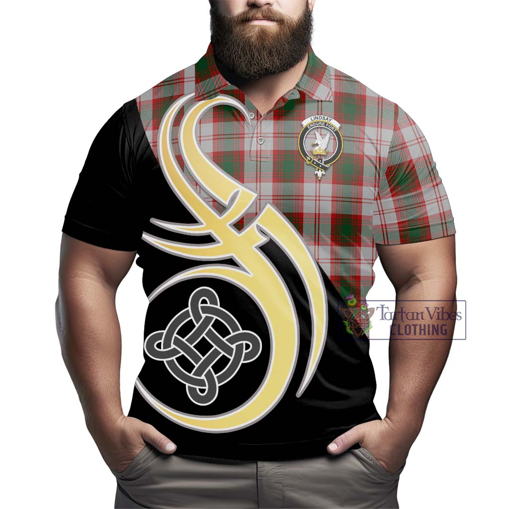 Tartan Vibes Clothing Lindsay Dress Red Tartan Polo Shirt with Family Crest and Celtic Symbol Style