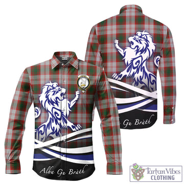 Lindsay Dress Red Tartan Long Sleeve Button Up Shirt with Alba Gu Brath Regal Lion Emblem