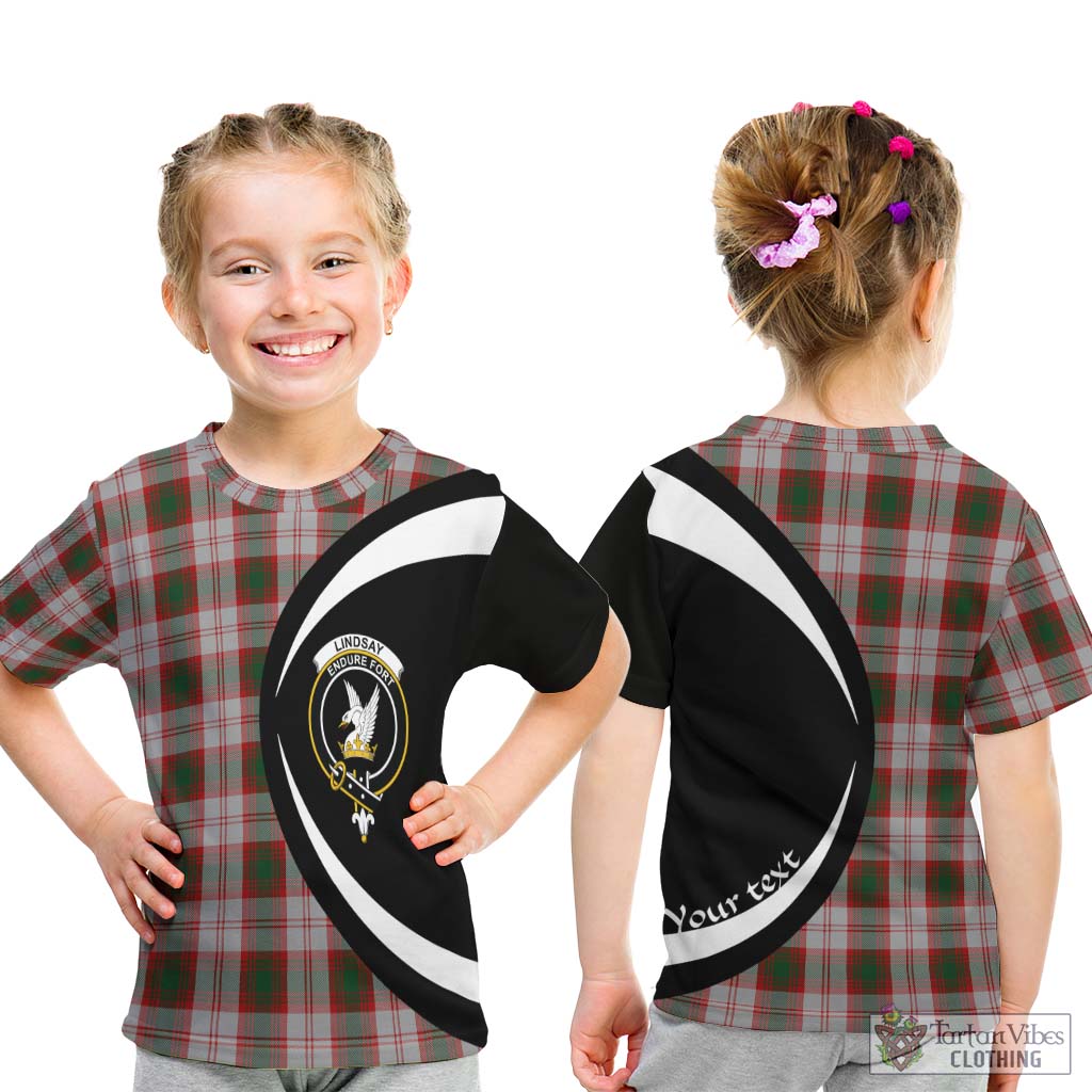 Tartan Vibes Clothing Lindsay Dress Red Tartan Kid T-Shirt with Family Crest Circle Style