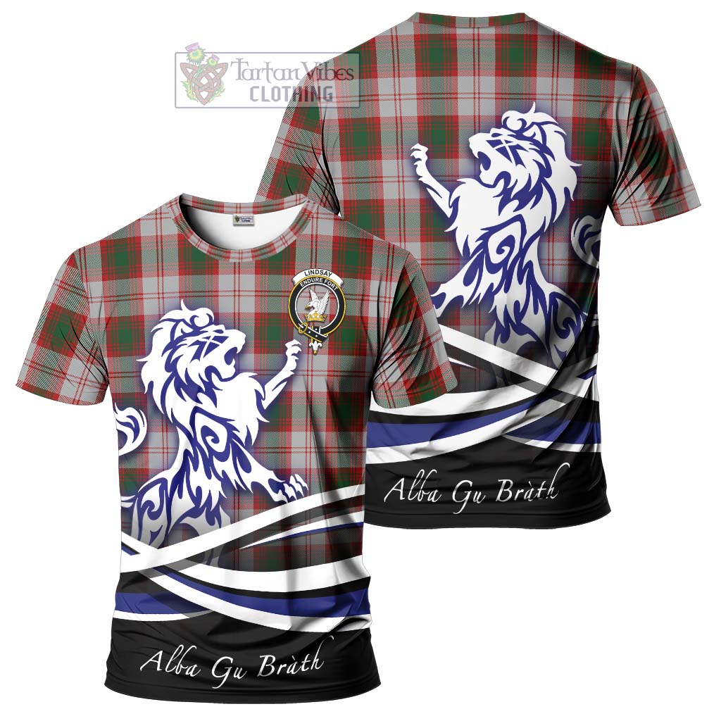 Tartan Vibes Clothing Lindsay Dress Red Tartan Cotton T-shirt with Alba Gu Brath Regal Lion Emblem