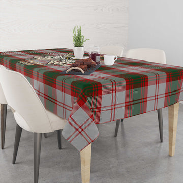 Lindsay Dress Red Tartan Tablecloth with Clan Crest and the Golden Sword of Courageous Legacy
