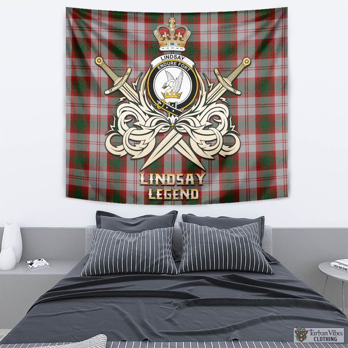 Tartan Vibes Clothing Lindsay Dress Red Tartan Tapestry with Clan Crest and the Golden Sword of Courageous Legacy