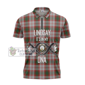 Lindsay Dress Red Tartan Zipper Polo Shirt with Family Crest DNA In Me Style