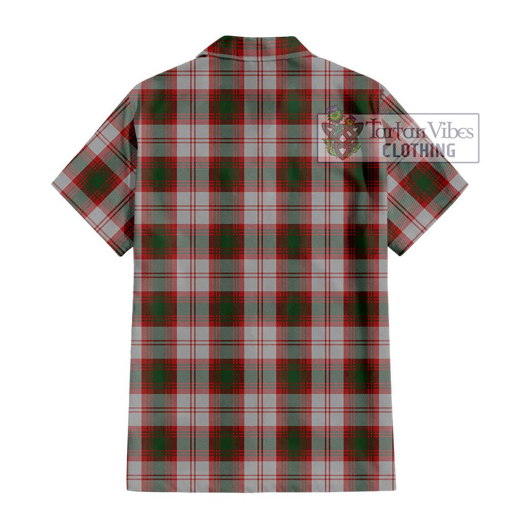 Lindsay Dress Red Tartan Short Sleeve Button Shirt with Family Crest DNA In Me Style - Tartanvibesclothing Shop