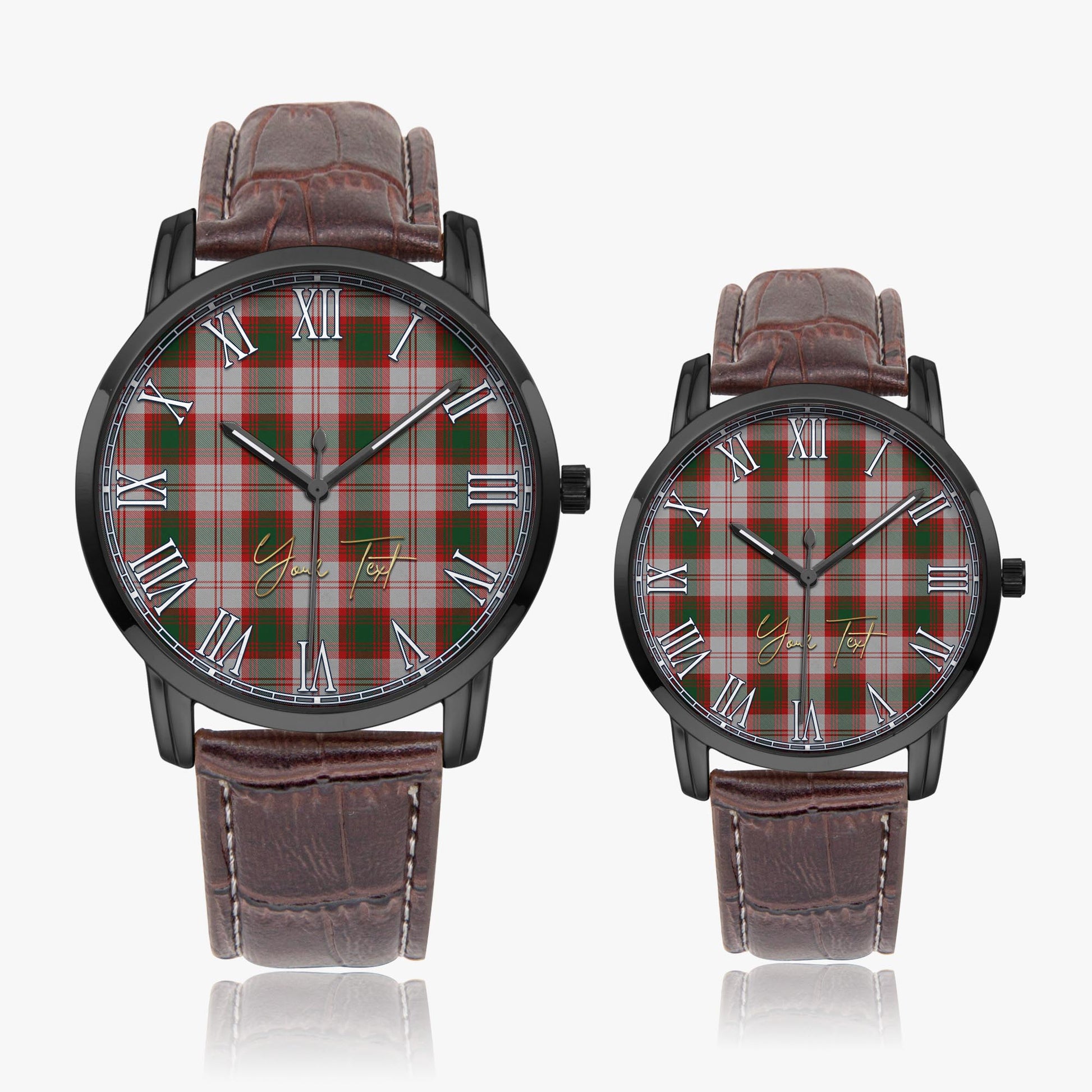 Lindsay Dress Red Tartan Personalized Your Text Leather Trap Quartz Watch Wide Type Black Case With Brown Leather Strap - Tartanvibesclothing