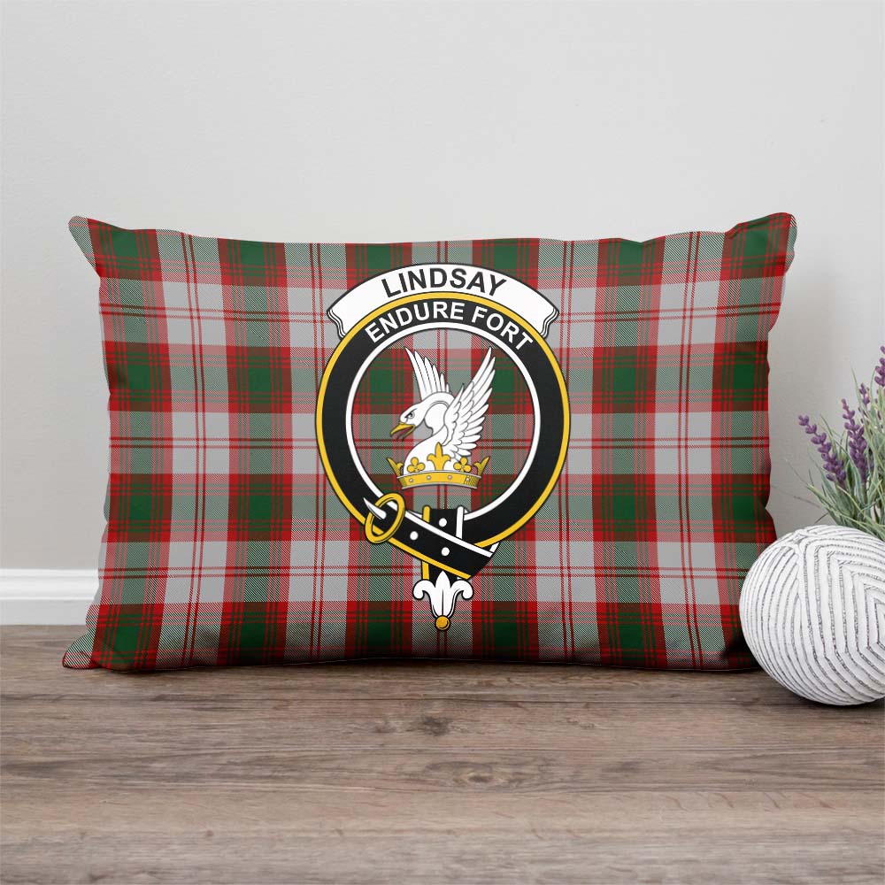 Lindsay Dress Red Tartan Pillow Cover with Family Crest Rectangle Pillow Cover - Tartanvibesclothing