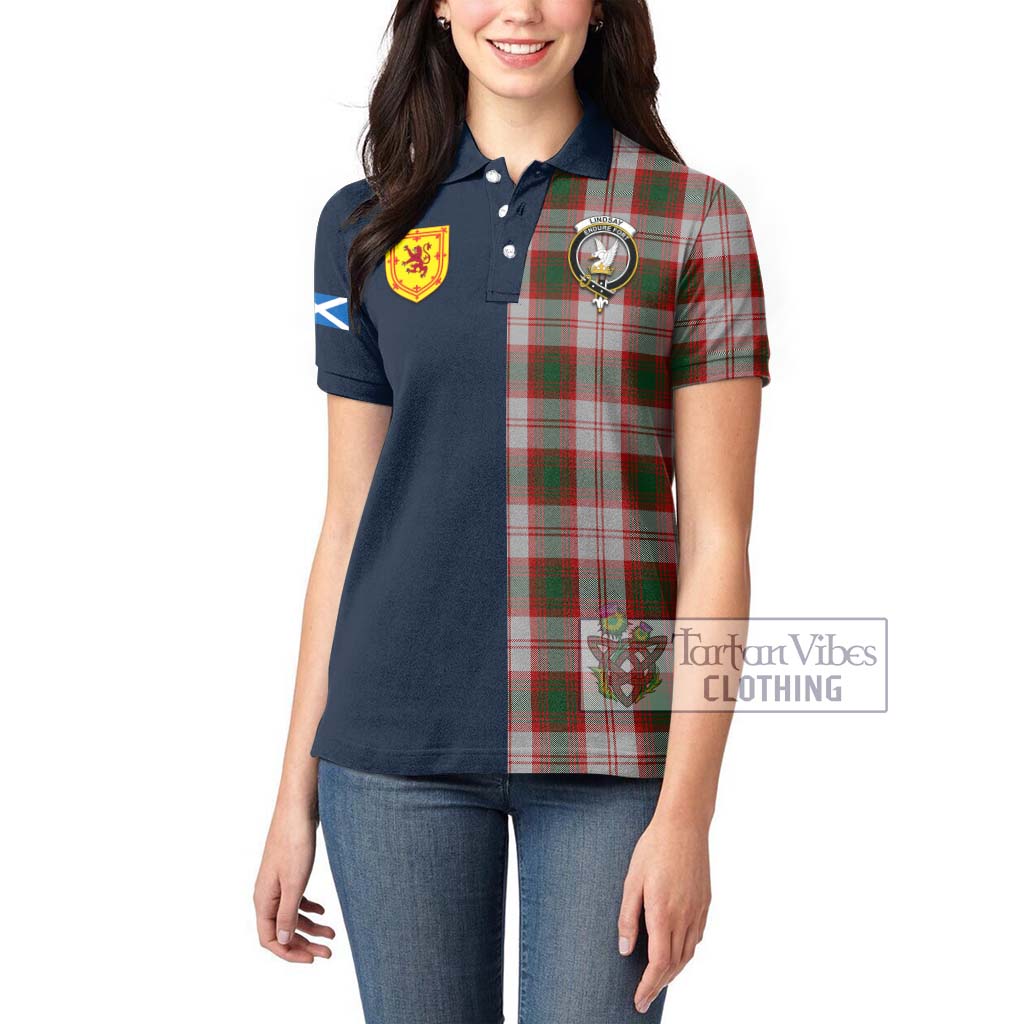 Tartan Vibes Clothing Lindsay Dress Red Tartan Women's Polo Shirt with Scottish Lion Royal Arm Half Style