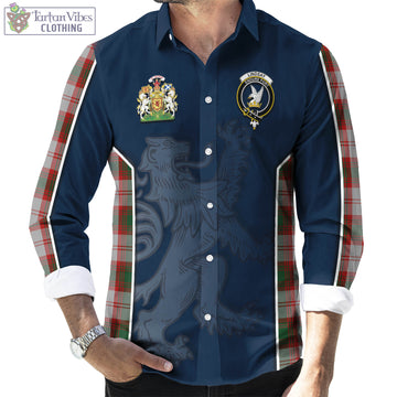 Lindsay Dress Red Tartan Long Sleeve Button Up Shirt with Family Crest and Lion Rampant Vibes Sport Style