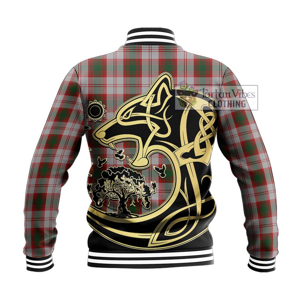 Tartan Vibes Clothing Lindsay Dress Red Tartan Baseball Jacket with Family Crest Celtic Wolf Style