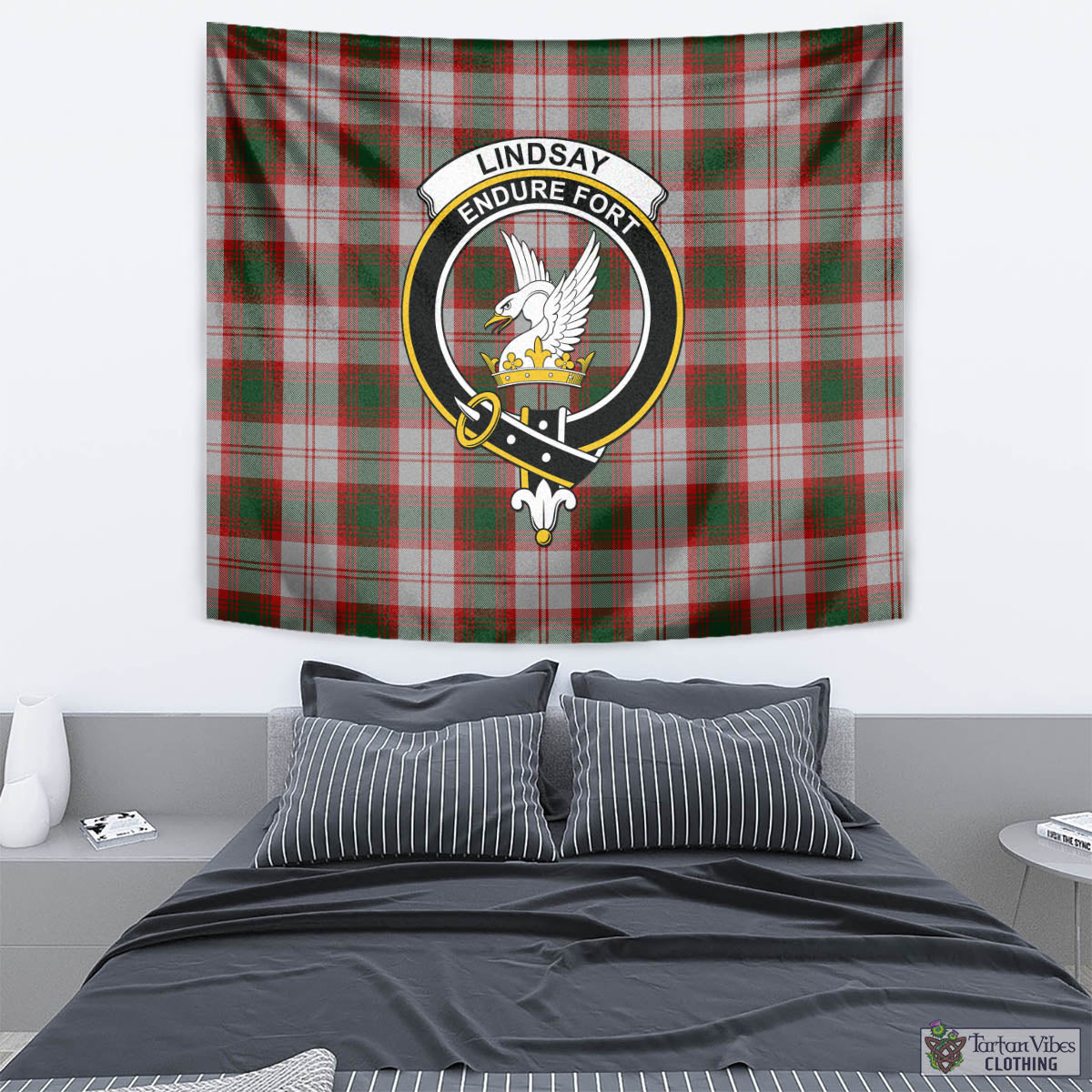 Tartan Vibes Clothing Lindsay Dress Red Tartan Tapestry Wall Hanging and Home Decor for Room with Family Crest