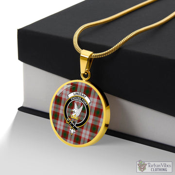 Lindsay Dress Red Tartan Circle Necklace with Family Crest