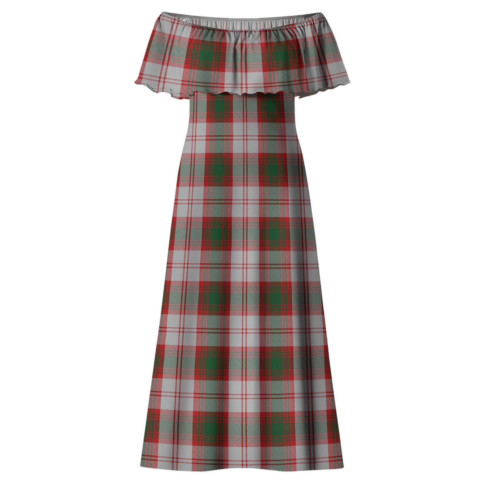 Lindsay Dress Red Tartan Off Shoulder Long Dress - Tartanvibesclothing