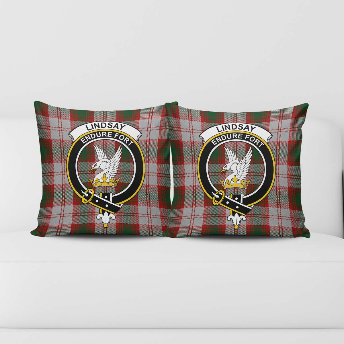 Lindsay Dress Red Tartan Pillow Cover with Family Crest - Tartanvibesclothing