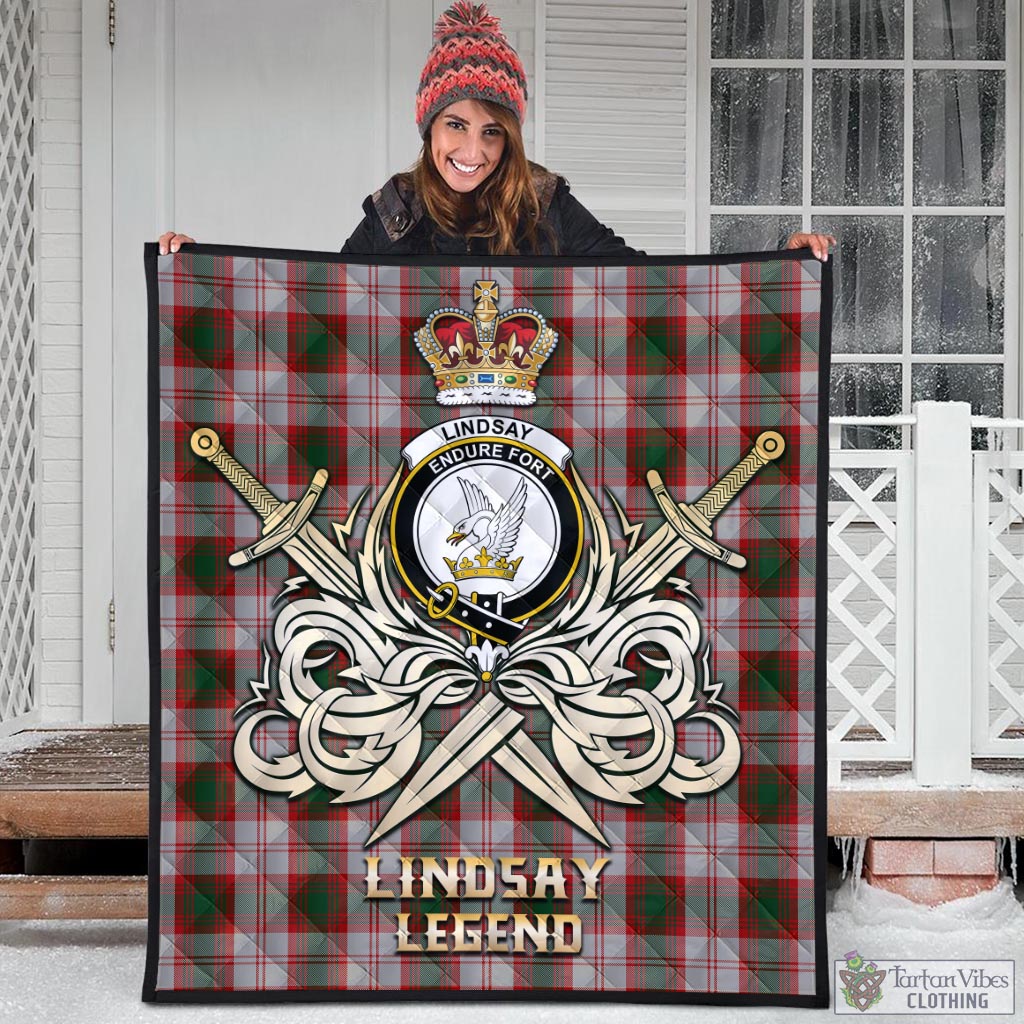 Tartan Vibes Clothing Lindsay Dress Red Tartan Quilt with Clan Crest and the Golden Sword of Courageous Legacy