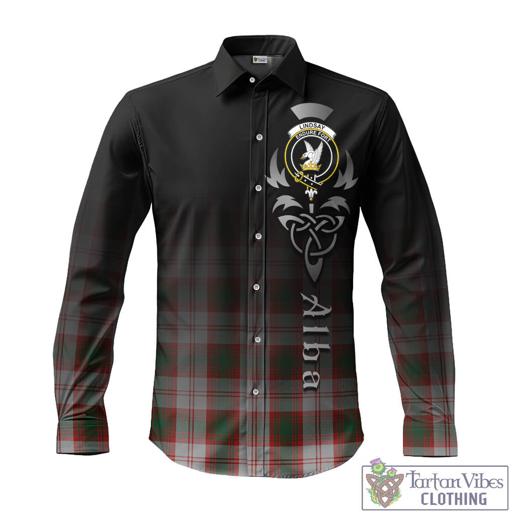 Tartan Vibes Clothing Lindsay Dress Red Tartan Long Sleeve Button Up Featuring Alba Gu Brath Family Crest Celtic Inspired