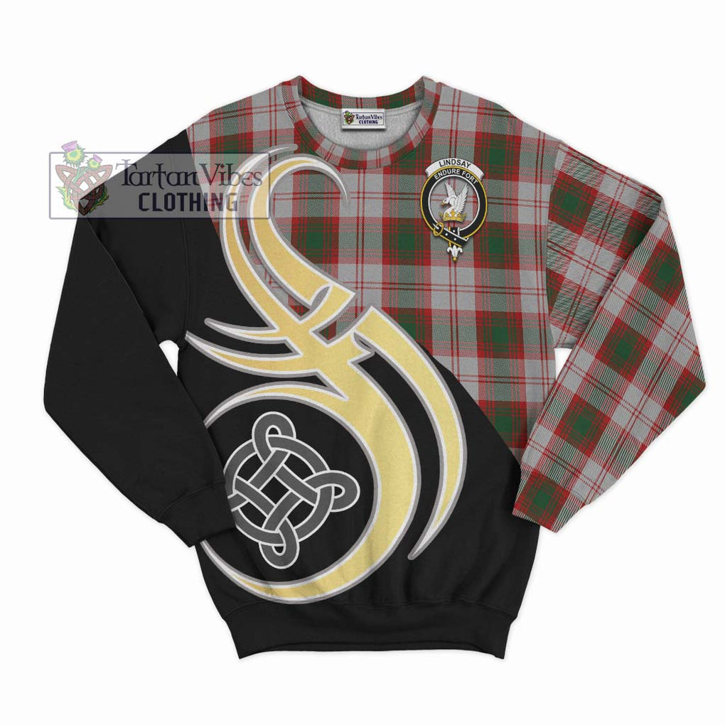 Lindsay Dress Red Tartan Sweatshirt with Family Crest and Celtic Symbol Style - Tartan Vibes Clothing