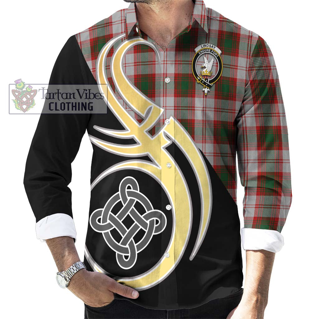 Lindsay Dress Red Tartan Long Sleeve Button Shirt with Family Crest and Celtic Symbol Style - Tartan Vibes Clothing