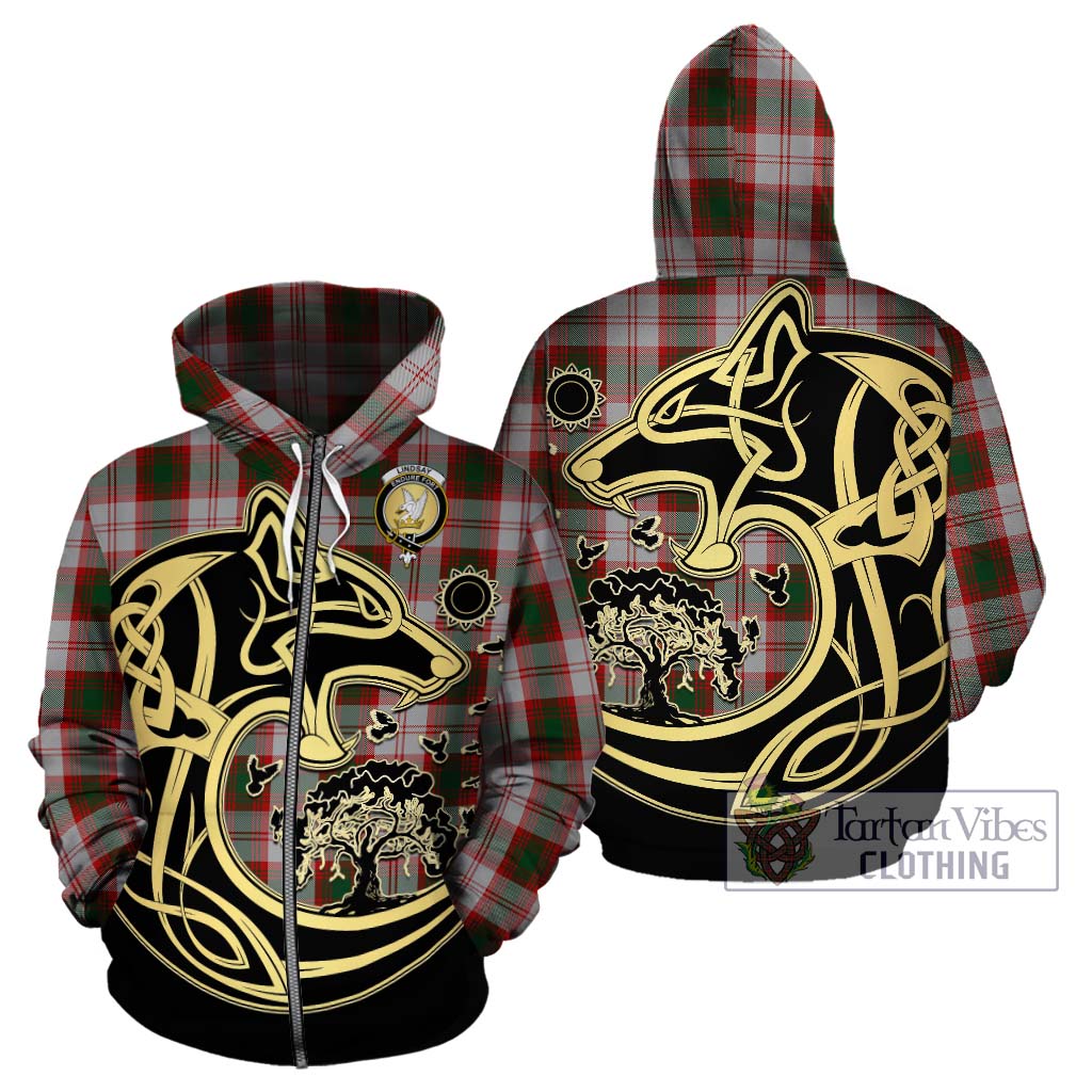 Tartan Vibes Clothing Lindsay Dress Red Tartan Hoodie with Family Crest Celtic Wolf Style