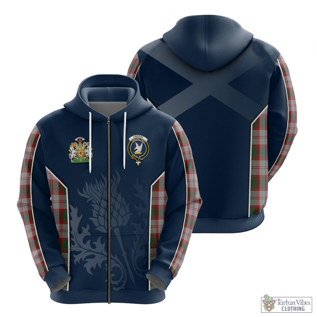 Tartan Vibes Clothing Lindsay Dress Red Tartan Hoodie with Family Crest and Scottish Thistle Vibes Sport Style