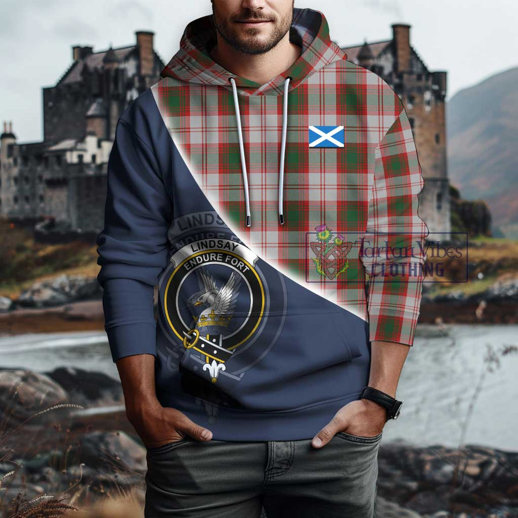 Lindsay Dress Red Tartan Hoodie with Personalised National Flag and Family Crest Half Style - Tartanvibesclothing Shop