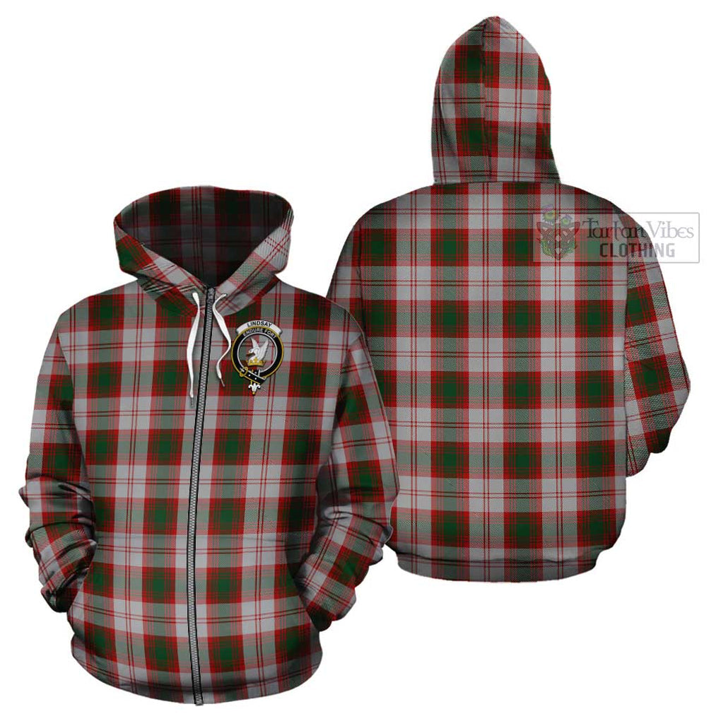 Lindsay Dress Red Tartan Cotton Hoodie with Family Crest Zip Hoodie - Tartan Vibes Clothing