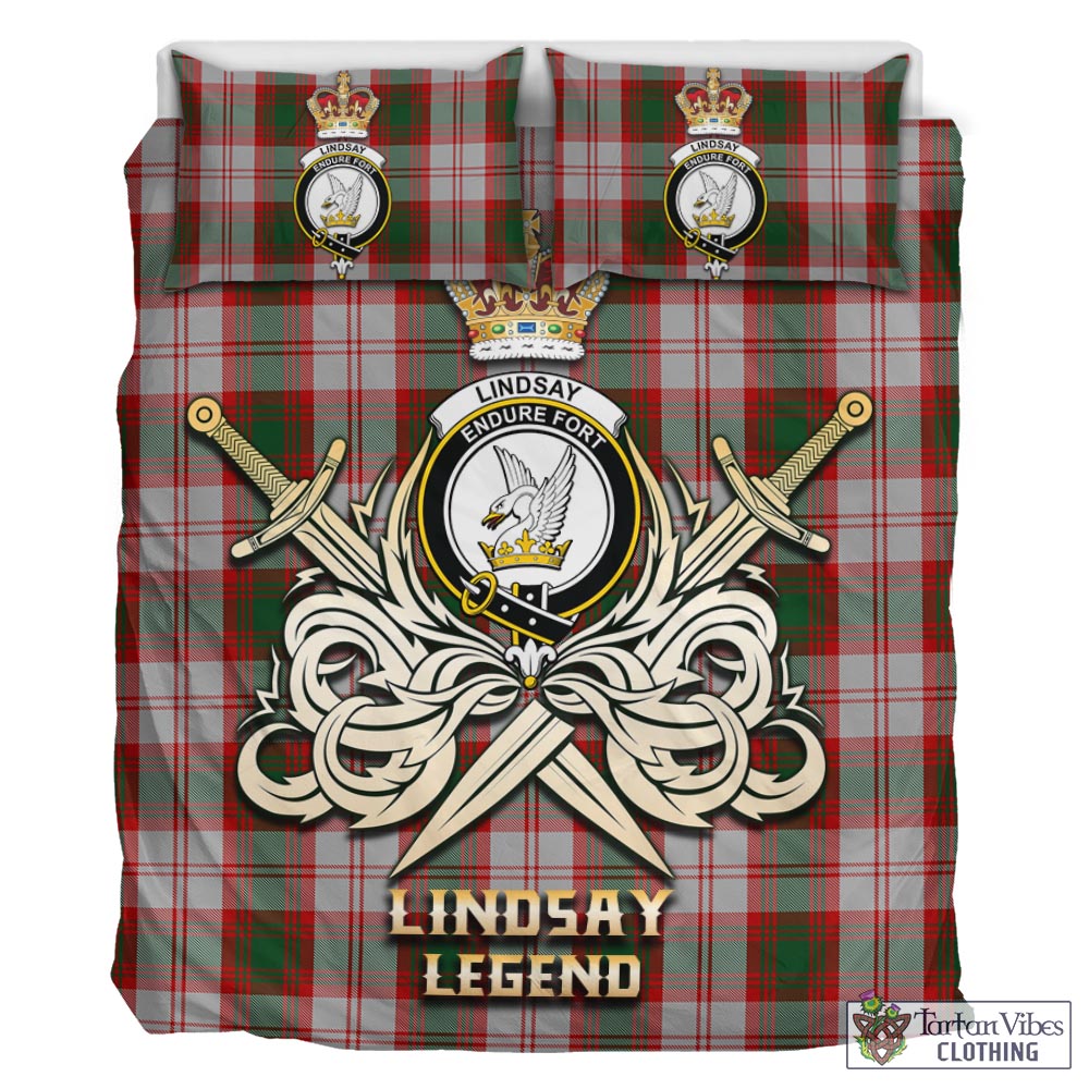 Tartan Vibes Clothing Lindsay Dress Red Tartan Bedding Set with Clan Crest and the Golden Sword of Courageous Legacy