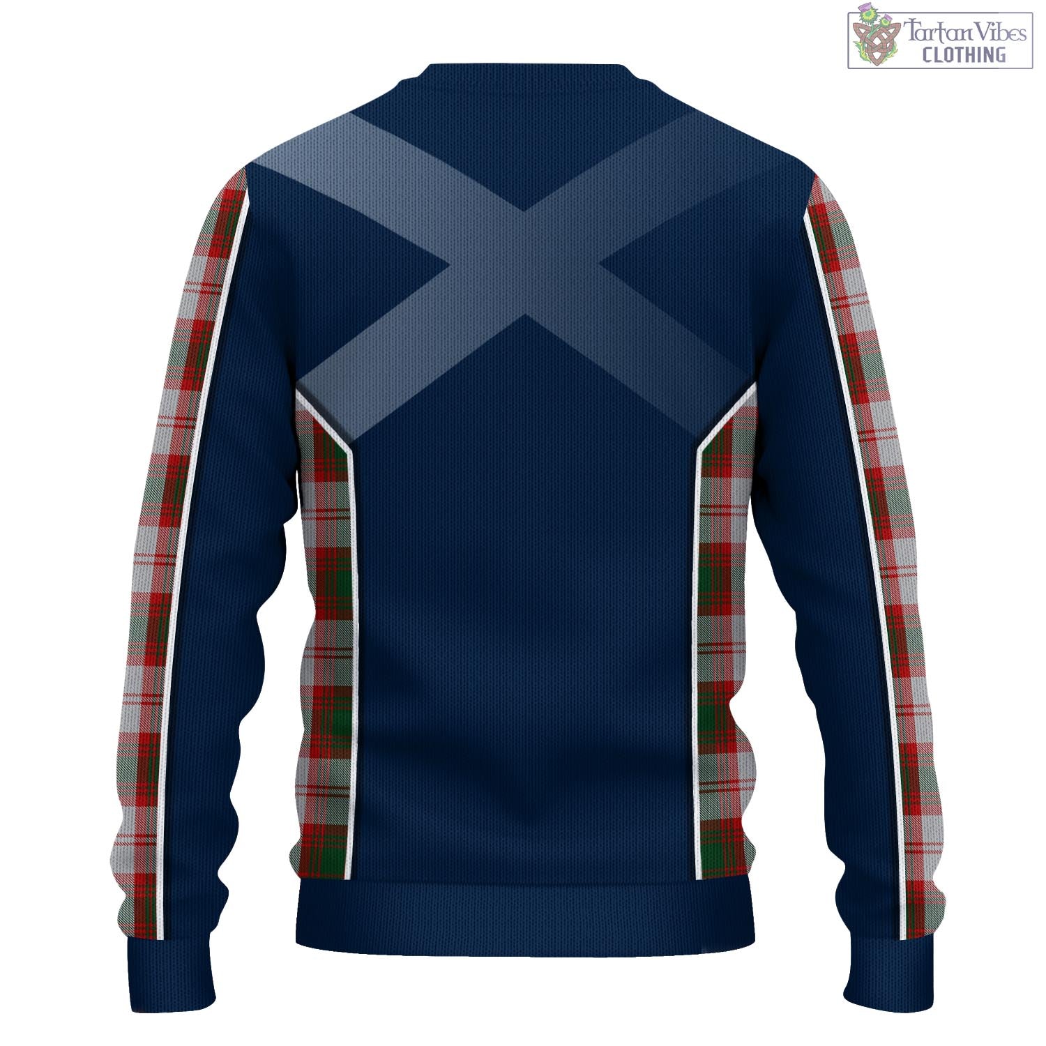 Tartan Vibes Clothing Lindsay Dress Red Tartan Knitted Sweatshirt with Family Crest and Scottish Thistle Vibes Sport Style