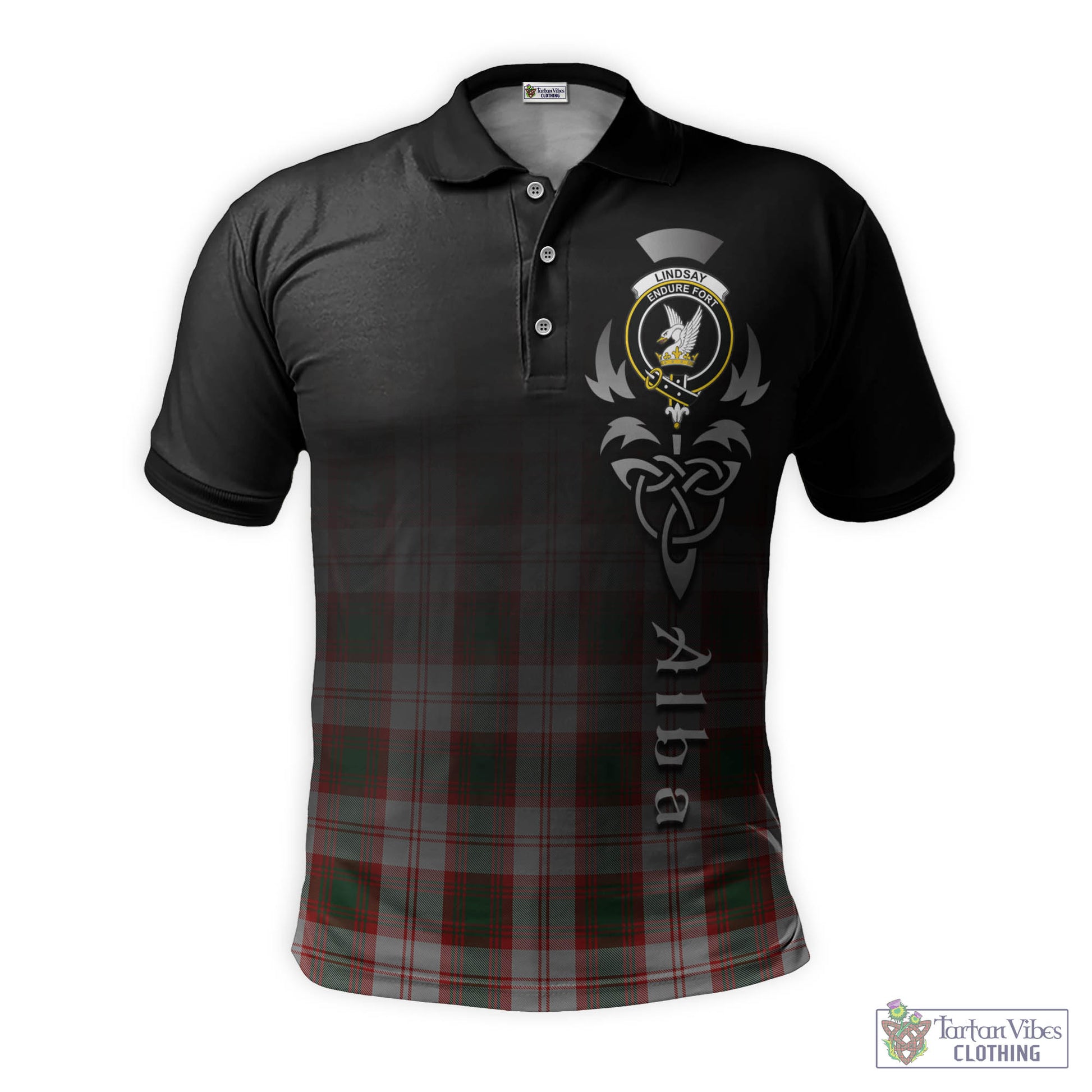 Tartan Vibes Clothing Lindsay Dress Red Tartan Polo Shirt Featuring Alba Gu Brath Family Crest Celtic Inspired