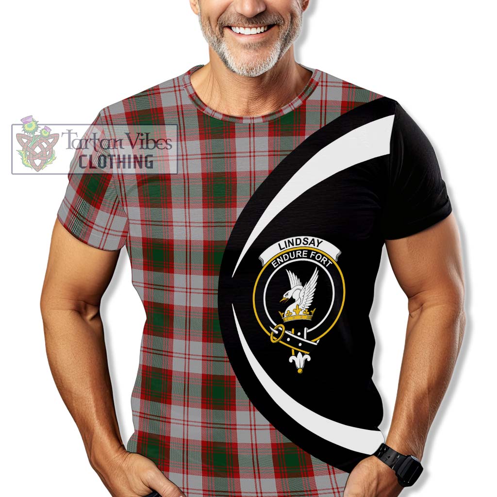 Tartan Vibes Clothing Lindsay Dress Red Tartan T-Shirt with Family Crest Circle Style