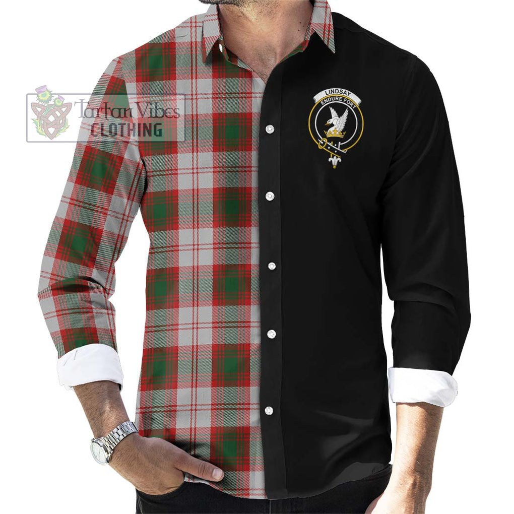 Lindsay Dress Red Tartan Long Sleeve Button Shirt with Family Crest and Half Of Me Style - Tartanvibesclothing Shop