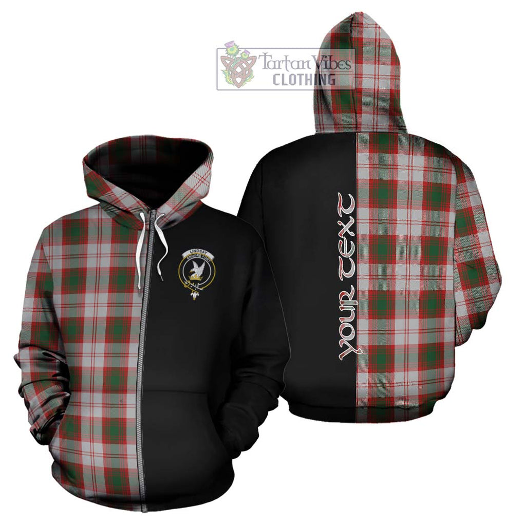 Lindsay Dress Red Tartan Hoodie with Family Crest and Half Of Me Style - Tartanvibesclothing Shop