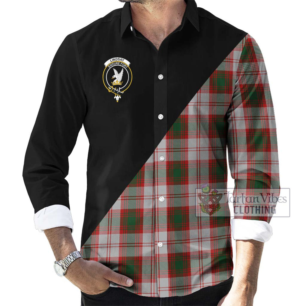 Lindsay Dress Red Tartan Long Sleeve Button Shirt with Family Crest and Military Logo Style - Tartanvibesclothing Shop