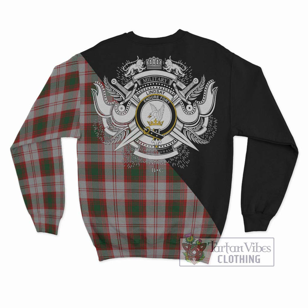 Lindsay Dress Red Tartan Sweatshirt with Family Crest and Military Logo Style - Tartanvibesclothing Shop