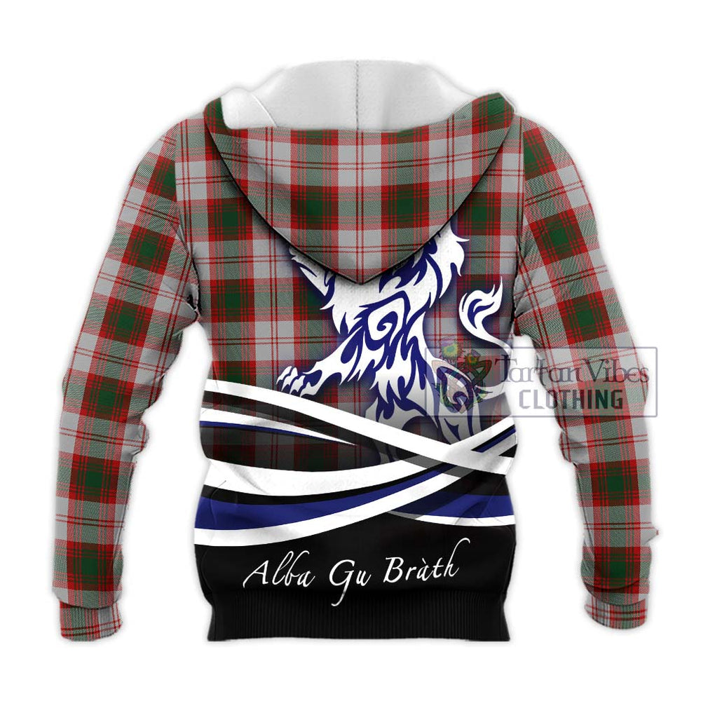 Lindsay Dress Red Tartan Knitted Hoodie with Alba Gu Brath Regal Lion Emblem - Tartanvibesclothing Shop