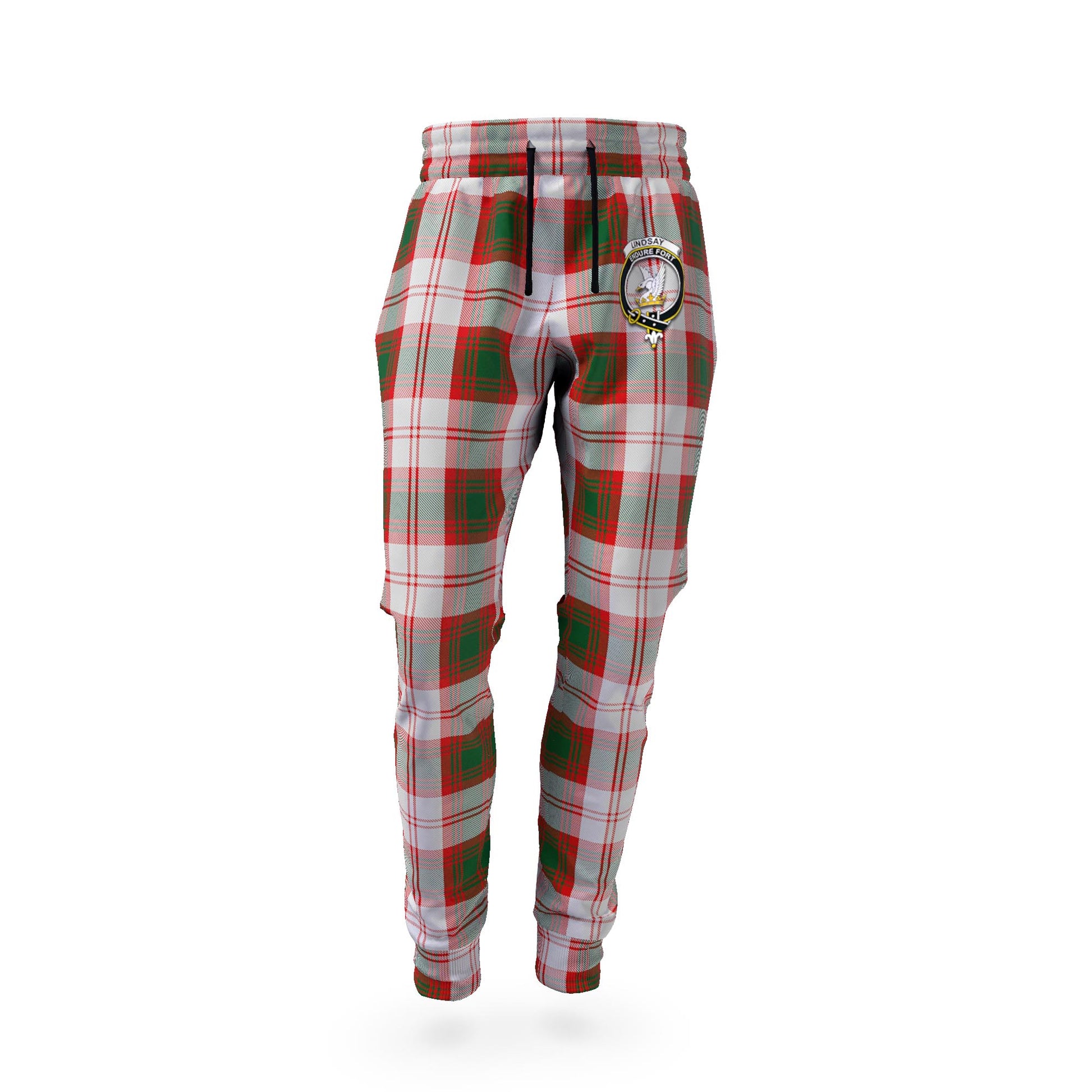 Lindsay Dress Red Tartan Joggers Pants with Family Crest - Tartan Vibes Clothing