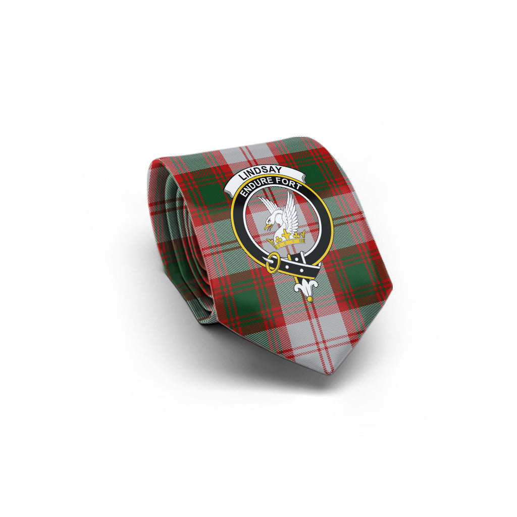 Lindsay Dress Red Tartan Classic Necktie with Family Crest - Tartan Vibes Clothing