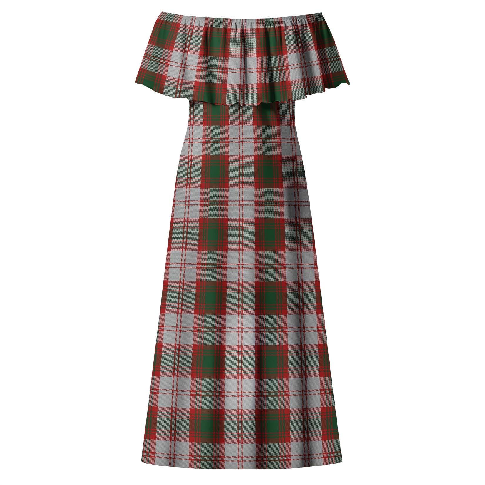 Lindsay Dress Red Tartan Off Shoulder Long Dress - Tartanvibesclothing