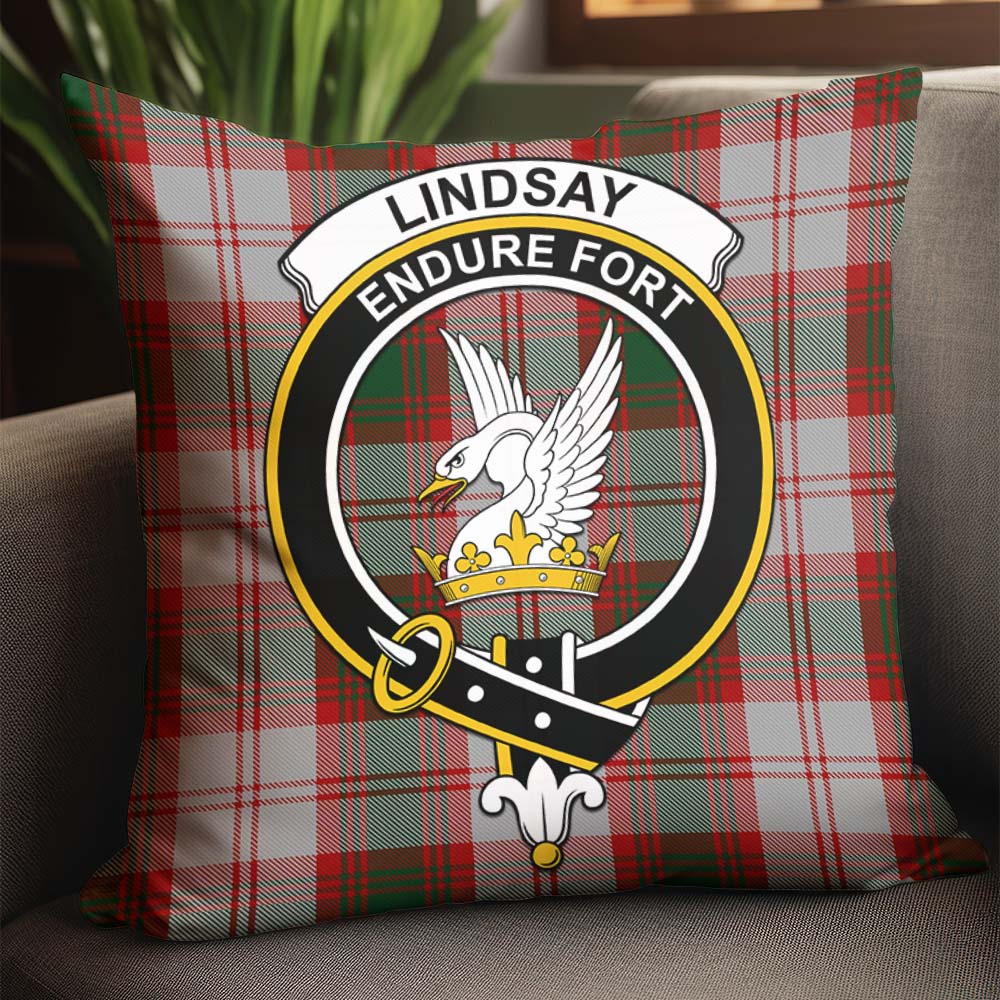 Lindsay Dress Red Tartan Pillow Cover with Family Crest - Tartanvibesclothing