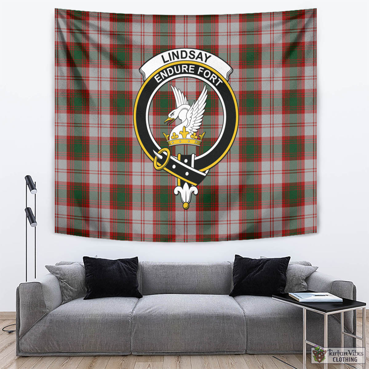 Tartan Vibes Clothing Lindsay Dress Red Tartan Tapestry Wall Hanging and Home Decor for Room with Family Crest