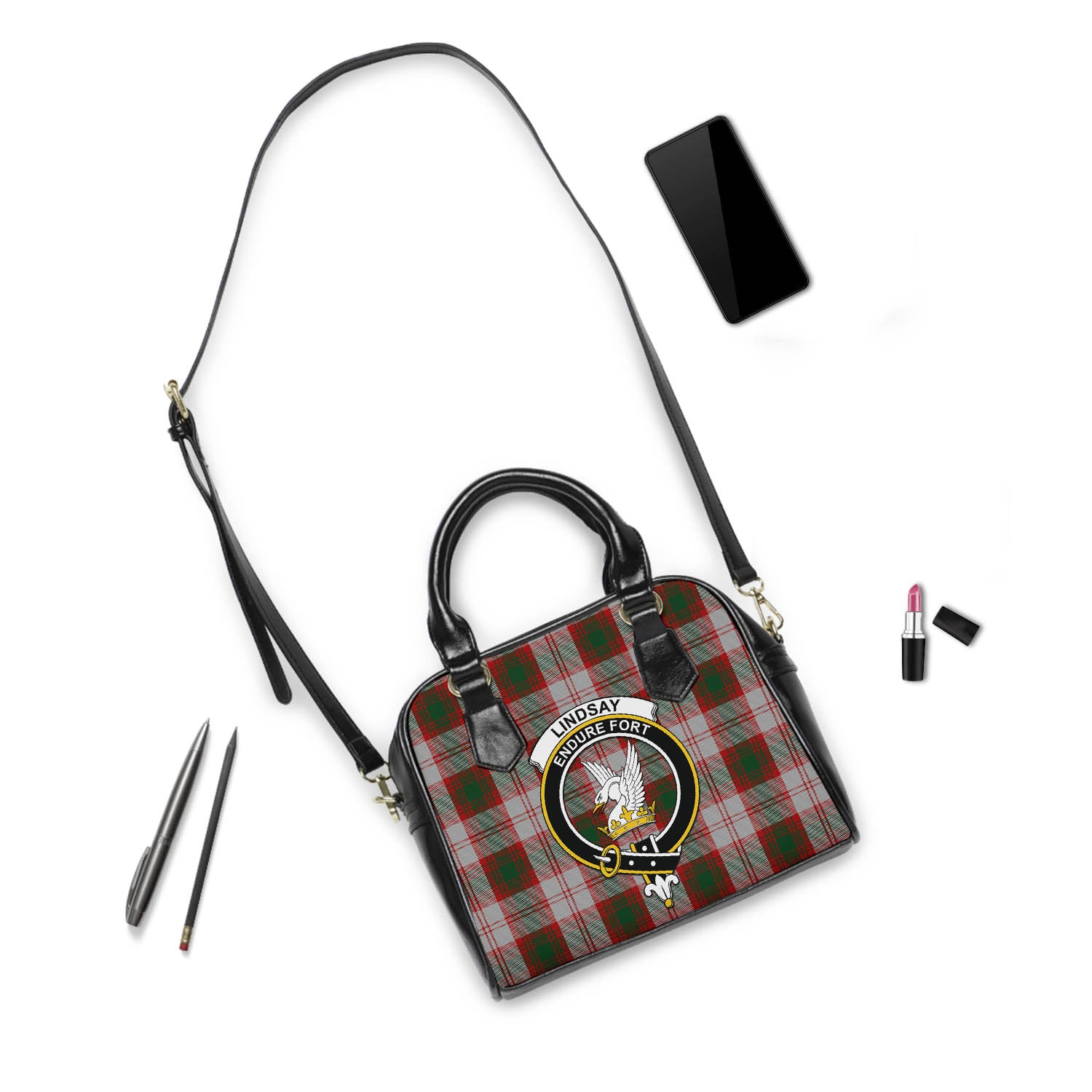 Lindsay Dress Red Tartan Shoulder Handbags with Family Crest - Tartanvibesclothing