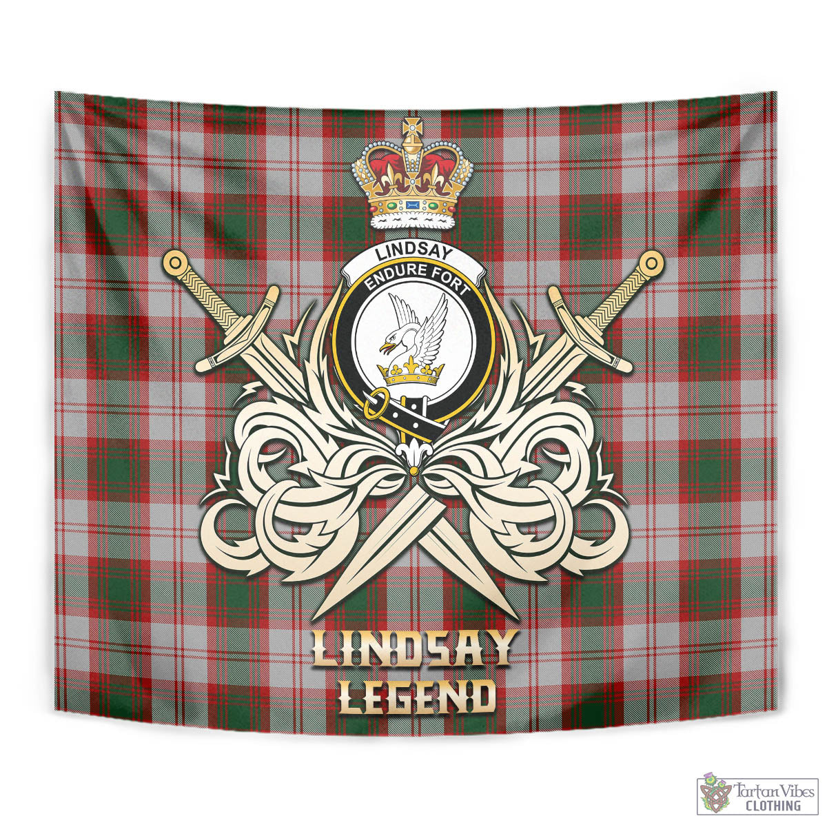 Tartan Vibes Clothing Lindsay Dress Red Tartan Tapestry with Clan Crest and the Golden Sword of Courageous Legacy