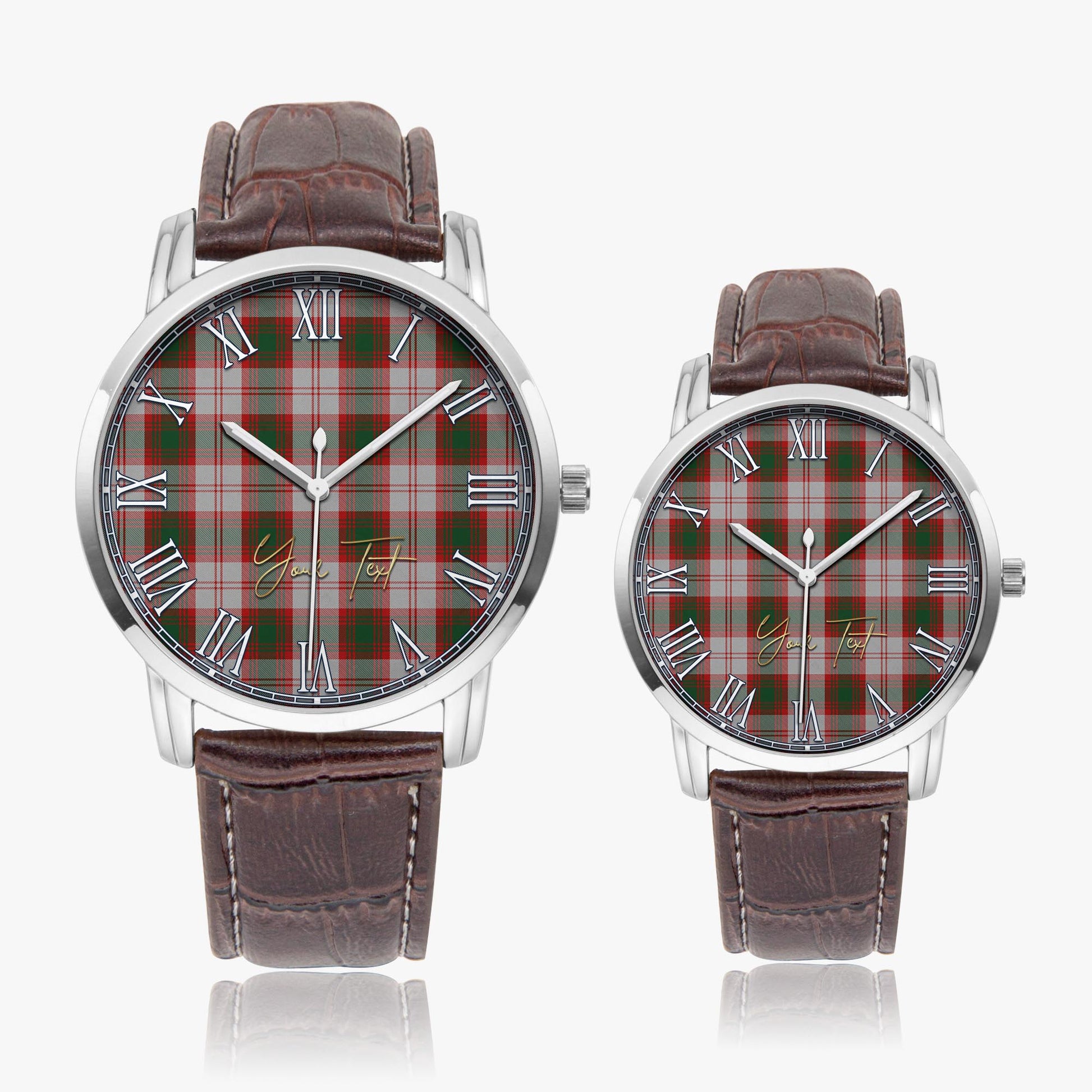 Lindsay Dress Red Tartan Personalized Your Text Leather Trap Quartz Watch Wide Type Silver Case With Brown Leather Strap - Tartanvibesclothing