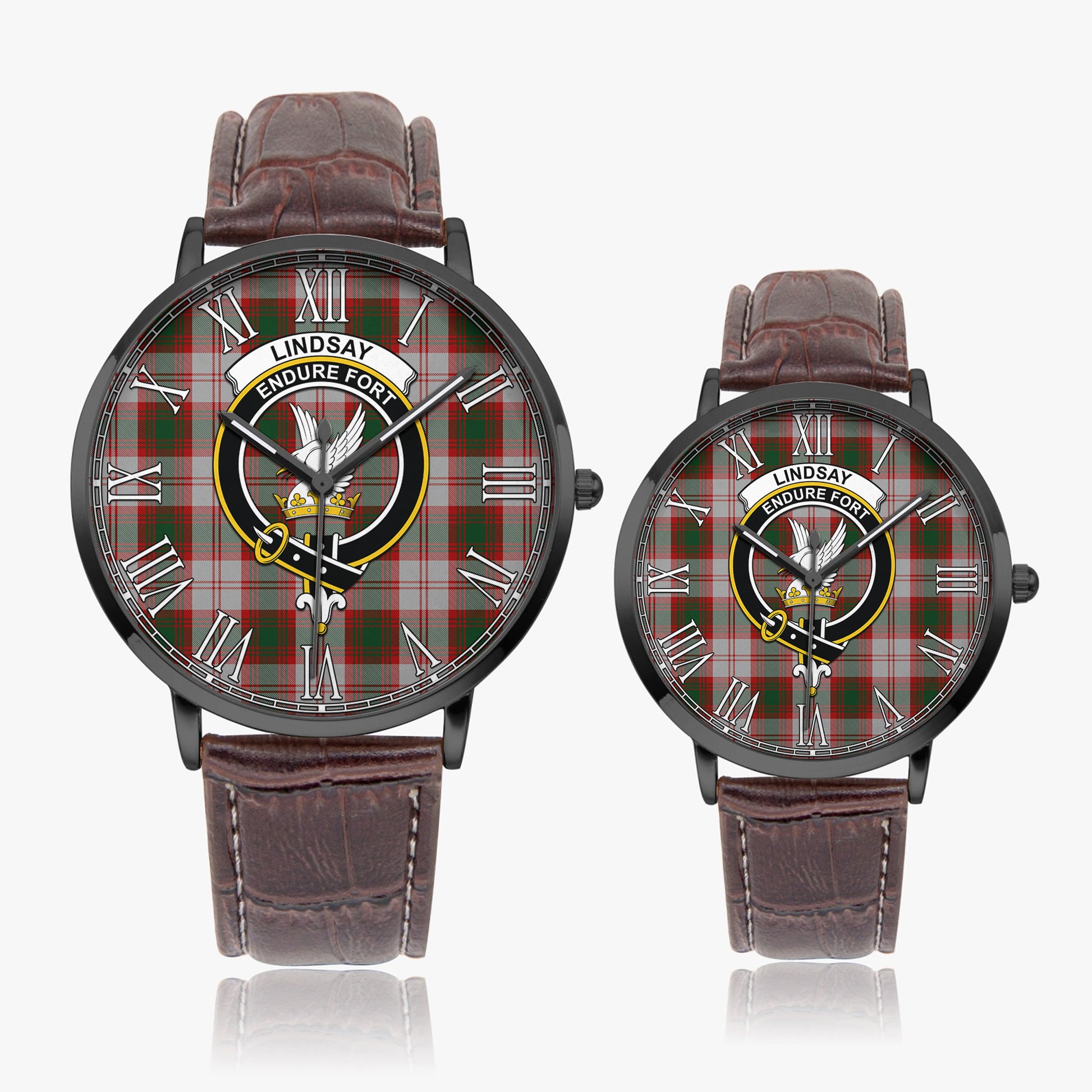 Lindsay Dress Red Tartan Family Crest Leather Strap Quartz Watch - Tartanvibesclothing