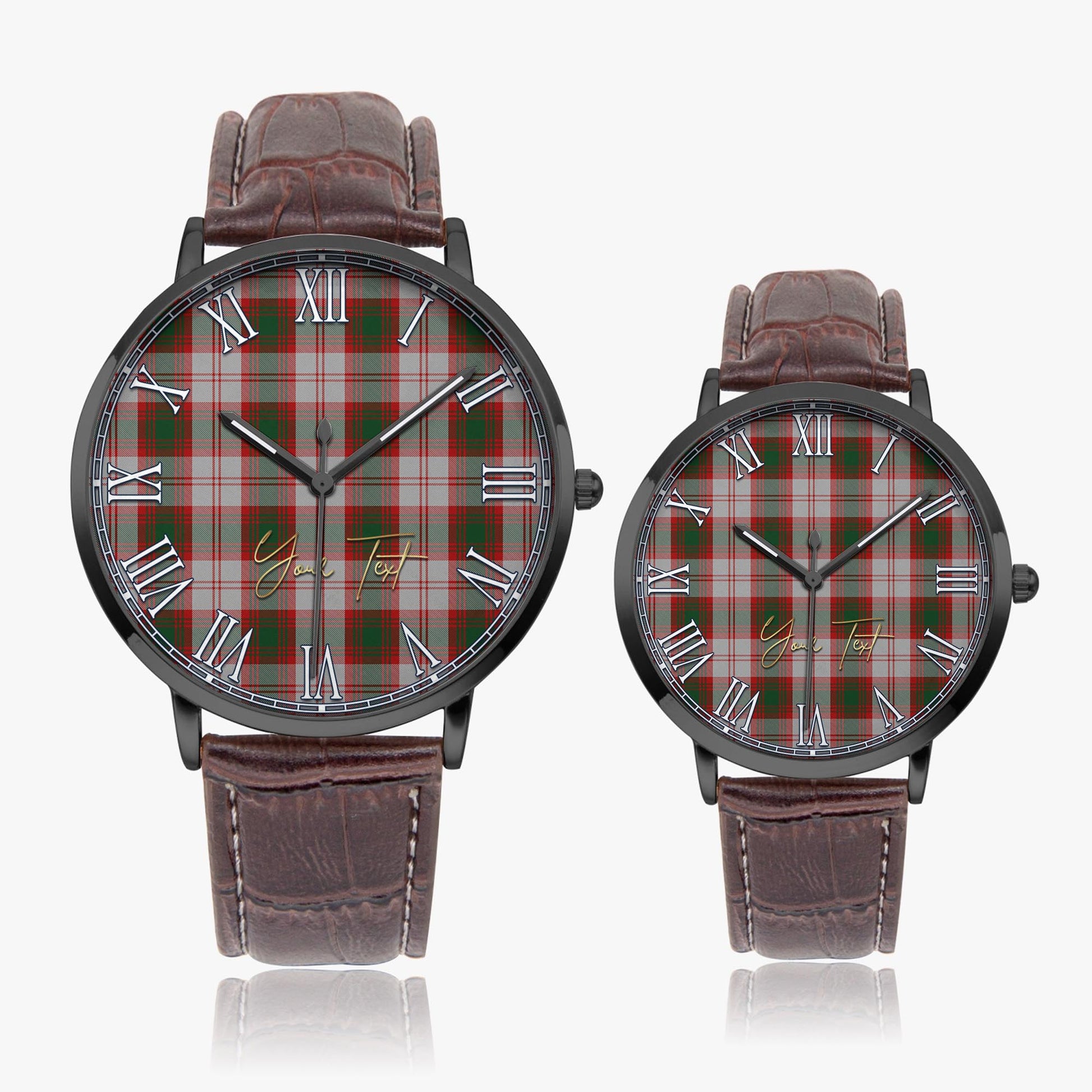 Lindsay Dress Red Tartan Personalized Your Text Leather Trap Quartz Watch Ultra Thin Black Case With Brown Leather Strap - Tartanvibesclothing