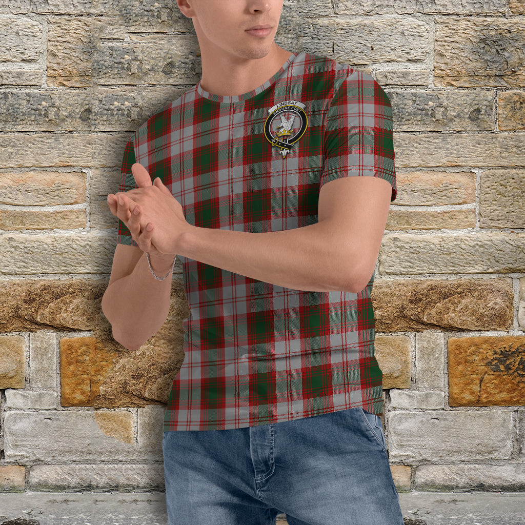 Lindsay Dress Red Tartan T-Shirt with Family Crest - Tartan Vibes Clothing