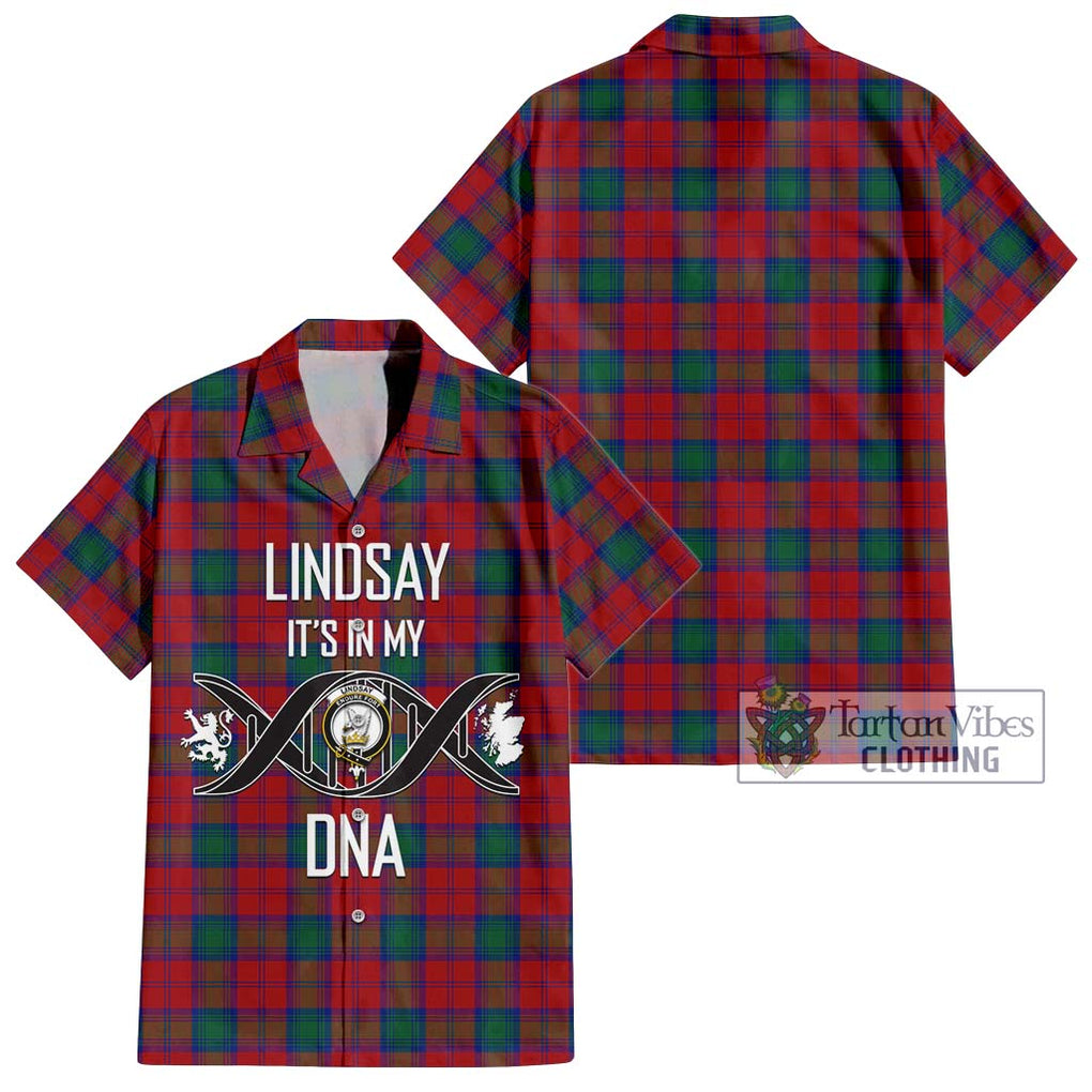 Lindsay Modern Tartan Short Sleeve Button Shirt with Family Crest DNA In Me Style Kid - Tartanvibesclothing Shop