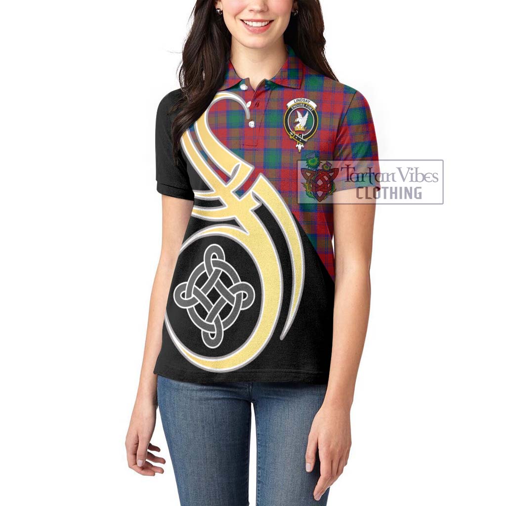 Tartan Vibes Clothing Lindsay Modern Tartan Women's Polo Shirt with Family Crest and Celtic Symbol Style