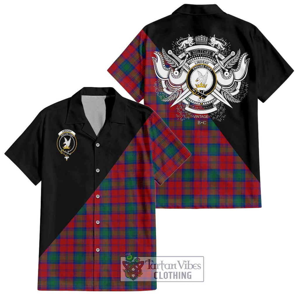 Lindsay Modern Tartan Short Sleeve Button Shirt with Family Crest and Military Logo Style Kid - Tartanvibesclothing Shop